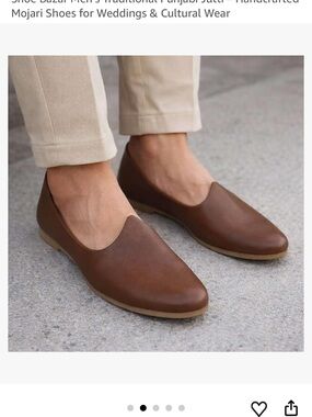 Men's Brown Slip-On Leather Loafers — Punjabi juttis size 12